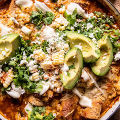 Sizzling Street Corn Chicken Enchilada Skillet