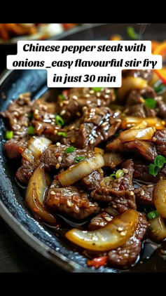 Sizzling Umami Pepper Steak with Glazed Onions Delight