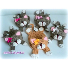 Схема вязания крючком: милые котята с бантиками