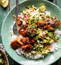 Spicy Chipotle Honey Salmon Bowls with Zesty Cilantro Vinaigrette