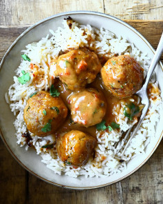 Spicy Coconut Chicken Meatballs in Sweet Chili Sauce