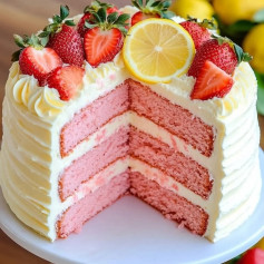 Strawberry Lemonade Delight Cake with Zesty Cream Cheese Frosting