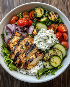 Sunny Mediterranean Chicken Bowl with Fresh Tzatziki Delight