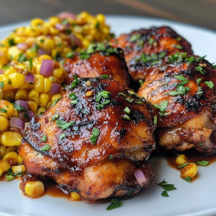 Sweet & Smoky BBQ Chicken Thighs with Garlic Butter Corn
