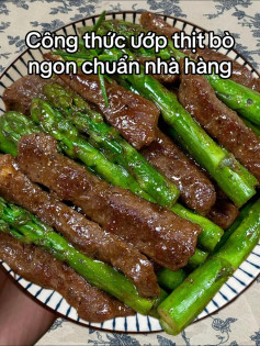 Thịt bò cuộn măng tây sốt tiêu đen thơm ngon