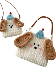 Túi móc len hình chú chó dễ thương với mũ len xanh