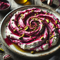 Vibrant Beet & Goat Cheese Swirl with Pistachio Crunch