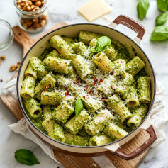 Vibrant Kale and Basil Pesto Rigatoni Delight