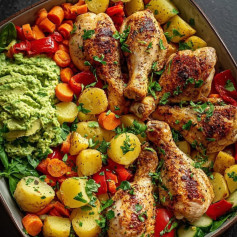 Zesty One-Pan Chicken and Veggie Fiesta with Guacamole