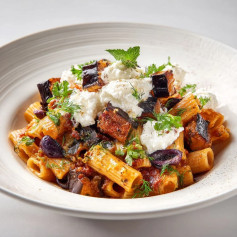 Ziti Puttanesca with Grilled Eggplant & Whipped Ricotta Delight