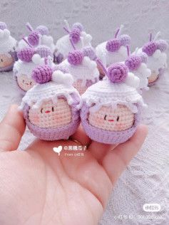 Adorable Crochet Cupcake Dolls with Purple and White Decorations