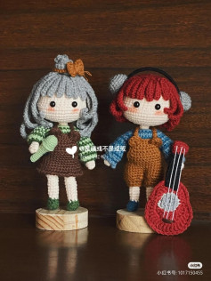 Adorable Crochet Dolls with Musical Instruments and Accessories