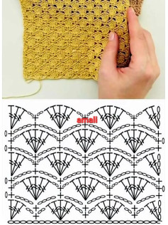 الگوی بافتنی قلاب دوزی با طرح بادبزن