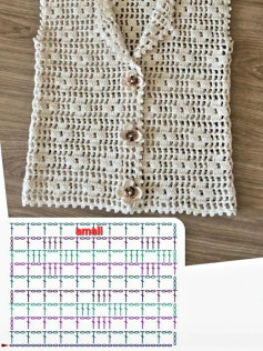 الگوی قلاب بافی جلیقه زنانه با دکمه