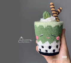 Amigurumi Matcha Bubble Tea with Cute Face Crochet Pattern