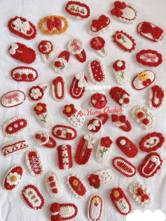 Beautiful Crochet Hair Clips with Red and White Patterns
