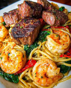 Bít Tết Bơ Tỏi Tôm Ngon Mê Ly Cùng Mì Spaghetti