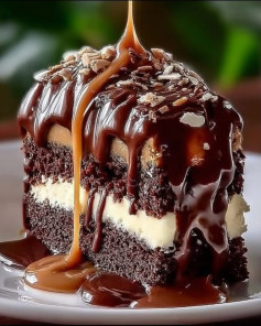 Bolo de Chocolate com Caramelo e Recheio Branco Delicioso