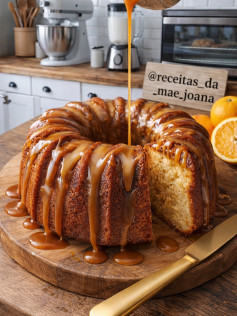 Bolo de Laranja com Caramelo Irresistível e Brilhante