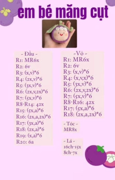 Chart móc len cho búp bê trái măng cụt đáng yêu