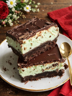 Cheesecake de Menta com Ganache de Chocolate Crocante