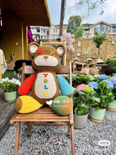 Colorful Crochet Bear with Patchwork Design for Home Decor