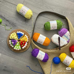 Colorful Crochet Cake Slices with Yarn Balls and Hook