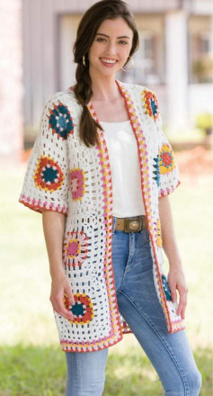 Colorful Crochet Cardigan with Unique Circle Patterns