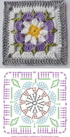 Colorful Flower Granny Square Crochet Pattern Chart