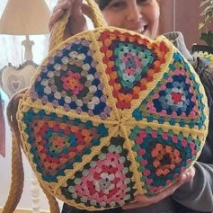 Colorful Granny Square Crochet Bag with Geometric Patterns