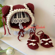 Crochet Baby Bonnet and Shoes with Ribbon Detail