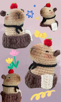 Crochet Capybara with Red Hat Amigurumi Pattern