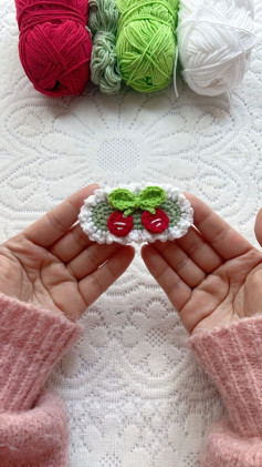 Crochet Cherry Brooch Pattern with Colorful Yarn