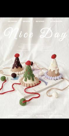 Crochet Christmas Tree Hats with Cherry Details