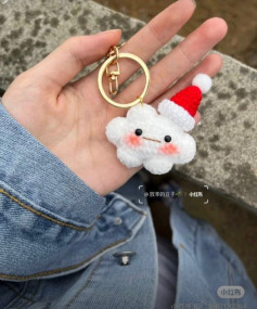 Crochet Cloud Keychain with Cute Santa Hat Design