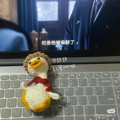 Crochet Duck Pattern with Cozy Scarf on Keyboard