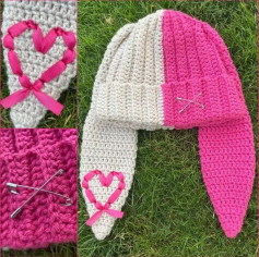 Crochet Earflap Hat with Heart and Ribbon Details
