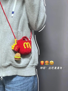 Crochet Fast Food Bag with Fries and Burger Charm