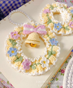 Crochet Floral Wreath with Bell and Bow Decoration