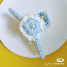 Crochet Flower Hair Clip with Pearl Center Design