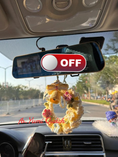 Crochet Flower Wreath Hanging in the Car Rearview Mirror