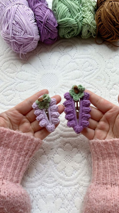 Crochet Hair Clips in Purple and Green Yarn