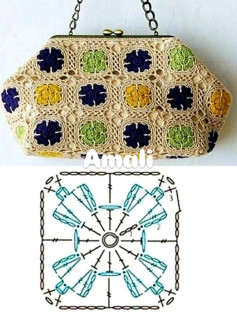 Crochet Handbag with Colorful Floral Motif Pattern