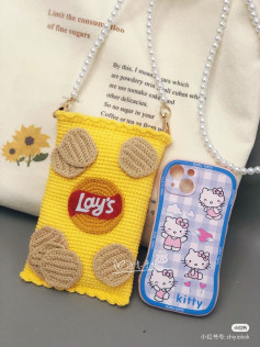 Crochet Lays Chip Bag Design with Hello Kitty Phone Case