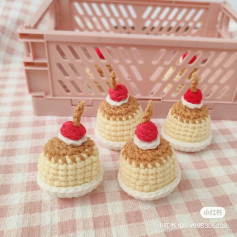 Crochet Miniature Cakes with Cherry Topping for Decorative Crafts