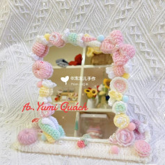 Crochet Mirror Frame with Pastel Flowers and Cute Details