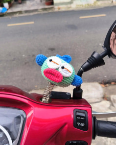 Crochet Owl Bobblehead on Motorcycle Handlebar for Fun Rides