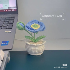 Crochet Pattern: Charming Blue Flower in a Pot for Home Decor