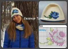 Crochet Pattern for Beanie with Blue Rose Design