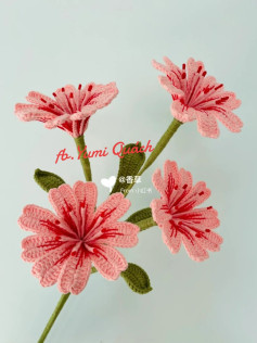 Crochet Pattern for Beautiful Pink Flowers with Stems and Leaves